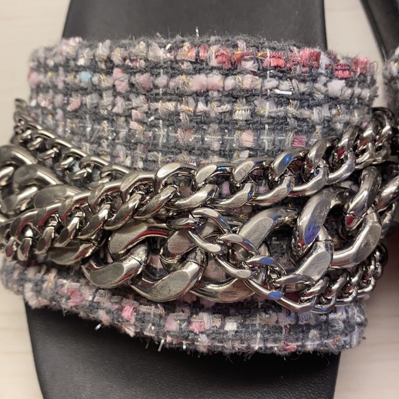 Guess Salina Flat Sandals Grey/Pink Silver Chains Sz 7M Light Comfy Brand New - Picture 7 of 9